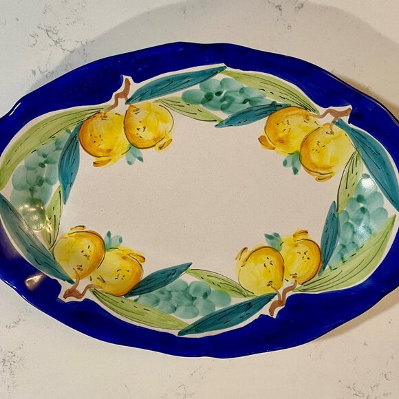 Vietri Solimene Hand Painted Lemon Blue & Yellow Serving Platter Italy 13" - Picture 2 of 5